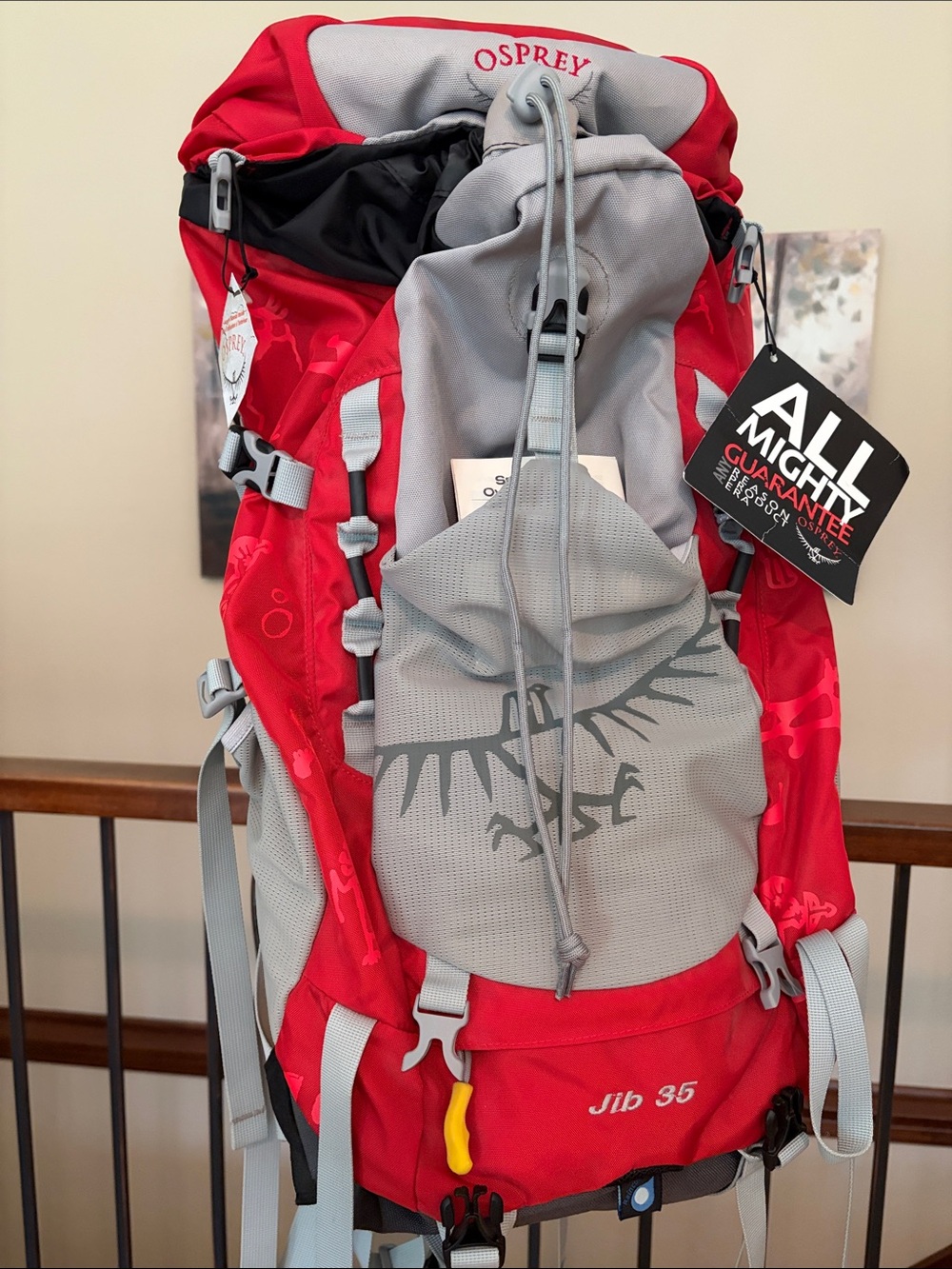 NWT OSPREY Jib 35 Back Pack 2100 cu in -Red Light Gray Youth (10-14)